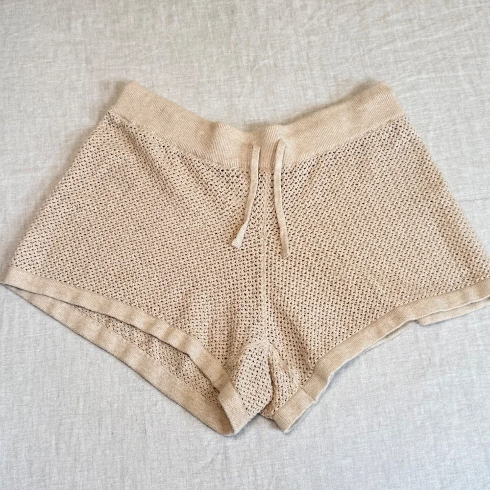 Pact Crochet Knit Shorts Womens S Beige Beachside Linen Crochet Organic Cotton